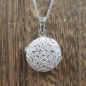20" Sterling Silver CZ Gem Star Locket Pendant Necklace Vintage